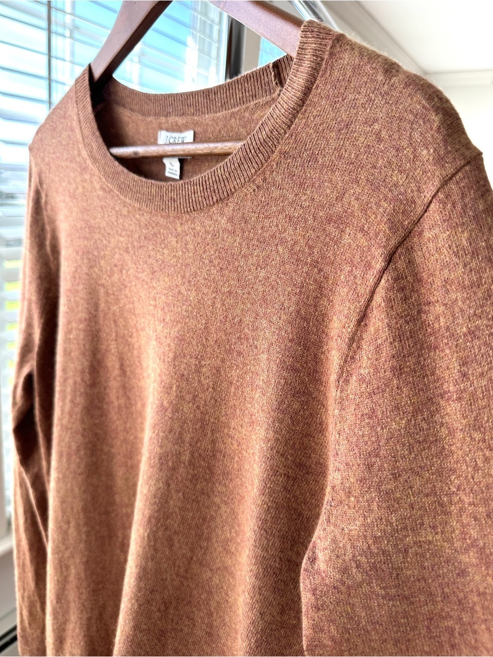 J.Crew Women's Crewneck Sweater in Heathered Brown, Long Sleeves, Cotton & Wool